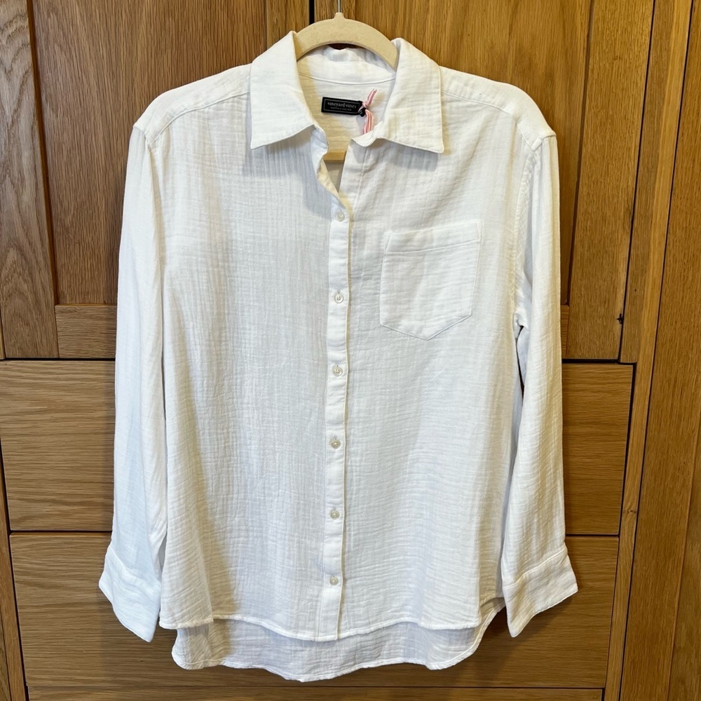 Vineyard Vines Cotton Gauze Button Front Shirt White Cap Size XXS NWT Beach